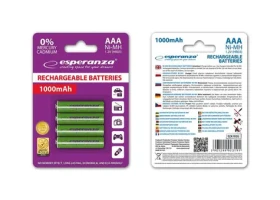 Esperanza Nabíjecí baterie AAA zelená / 1.2V / 1000mAh / Ni-MH / 4 ks / v blisteru (EZA102G - 5901299923191)