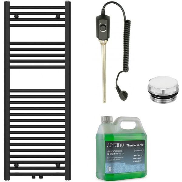 CERANO Koupelnový elektrický radiátorový set Benito - 300W - černá matná - 1200x450 mm