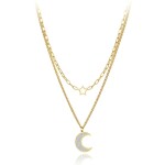 Ocelový náhrdelník Anna Gold - chirurgická ocel, půlměsíc, hvězda, Zlatá 40 cm + 5 cm (prodloužení)