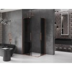 MEXEN/S - Velar L Duo sprchový kout, posuvné dveře 90 x 80, grafit, růžové zlato 871-090-080-02-43-60