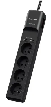 CyberPower P0420SUD0-FR černá / Přepěťová ochrana / 4 zásuvky / vypínač / 2x USB / 1.8 m (P0420SUD0-FR)