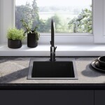 REA - Ocelový dřez Leo 40 Black s kuchyňskou baterií KPL-96002