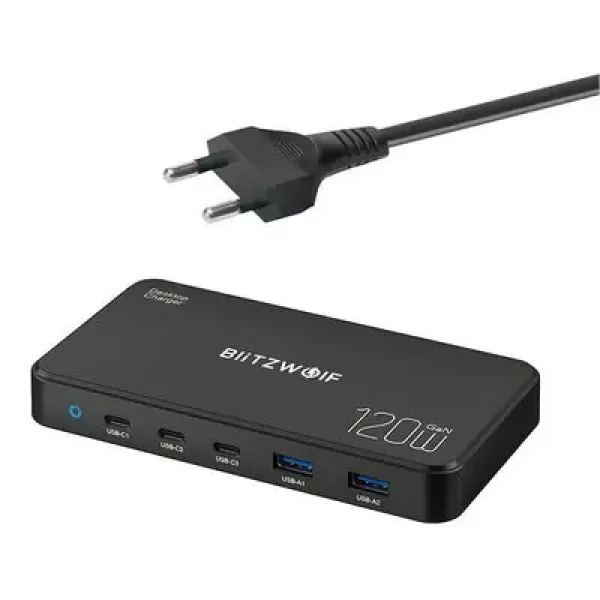 Rozbaleno - BlitzWolf Síťová nabíjecí stanice 5v1 černá / 120W / 2xUSB-A / 3xUSB-C / rozbaleno (BW-i100.Rozbaleno)