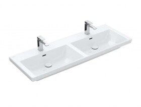 VILLEROY & BOCH - Subway 3.0 Dvojumyvadlo nábytkové 130x47 cm, s přepadem, otvory pro baterie, CeramicPlus, Stone White 4A71D5RW