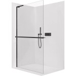 CERANO Sprchová zástěna Walk-in Onyx L-levá vzpěra - 10 mm + polička/držák na ručníky - černá matná, transparentní sklo - 160x200 cm
