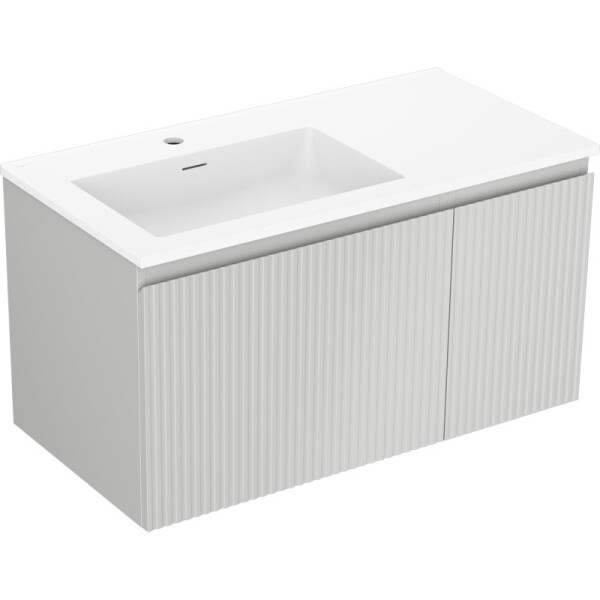 MEXEN/S - Rivel koupelnová skříňka 90 cm s umyvadlem Otis levá, 1S, 1D, reliéf, šedá mat/bílá mat 91A23-09047-3-BBFF62-W18L01