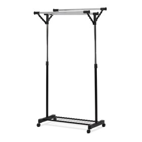 Stojan na šaty s výklopnými rameny, černá barva, kov / plast, chrom