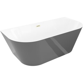 MEXEN/S - Oval Sim volně stojící vana nástěnná 170 x 80, bílá/šedá, sifon a přepad zlatá kartáčovaná 52661708062-55