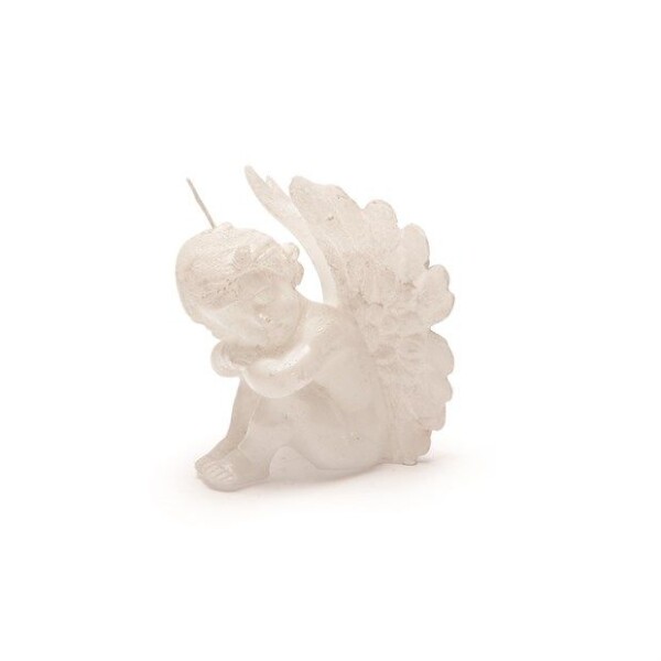 Svíčka anděl sedící bílá perleťová 10 cm x 9 cm x 7,5 cm Svíčka anděl sedící bílá perleťová 10 cm x 9 cm x 7,5 cm