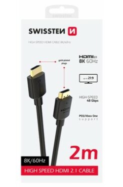 SWISSTEN Kabel HDMI 2.1 (M) - HDMI 2.1 (M) 2m černá / 48 Gbps / 8K / 60Hz / zlacené kontakty (75501211)