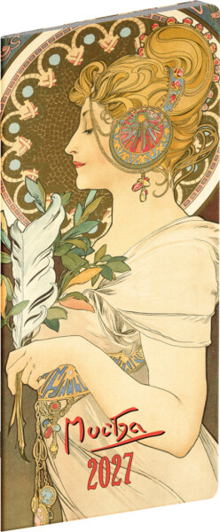 NOTIQUE Kapesní diář Alfons Mucha 2027, plánovací měsíční, 8 x 18 cm