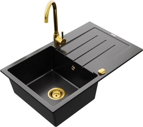 MEXEN - Bruno granitový dřez 1 s odkapávačem včetně baterie Telma, černá 6513-77-670200-50