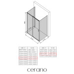 CERANO - Třístěnný sprchový kout Varone LINE U L/P - 6 mm - černá matná, grafitové sklo - 130x90x195 - posuvný CER-8050BD7841