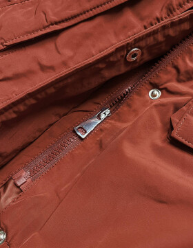 Dámská zimní bunda cihlové barvě páskem (F7039-5) odcienie czerwieni