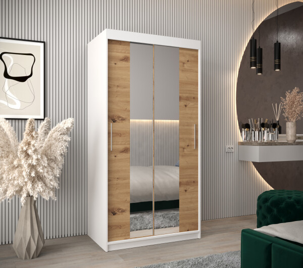 Šatní skříň Abi T1 Barva korpusu: Bílá, Rozměry: 100 cm, Dveře: Dub artisan
