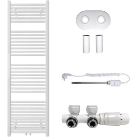 CERANO Koupelnový radiátorový set Lincoln - kombinované výtápění, termo tyč - středové připojení 50 mm - 300W - bílá lesklá - 1600x500 mm