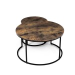 Set 2 ks stolků, MDF deska, dekor staré dřevo, kovová podnož, černý lak