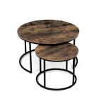 Set 2 ks stolků, MDF deska, dekor staré dřevo, kovová podnož, černý lak