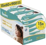 Pampers Aqua Soft Touch / Vlhčené ubrousky / 900 ks (15 × 60 ks) / Plastic Free