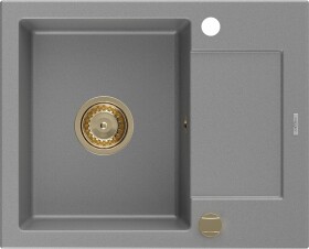 MEXEN/S - Enzo granitový dřez 1 s odkapávačem 576x465 mm, šedá,+ zlatý sifon 6506571005-71-G