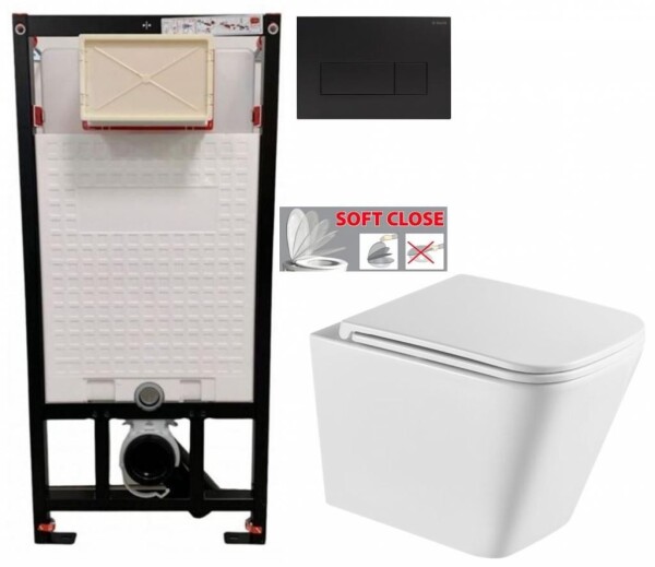 DEANTE Podomítkový rám, pro závěsné WC mísy + SLIM tlačítko černé + WC INVENA FLORINA /VÍROVÉ SPLACH/ WITH SOFT, včetně soft/close sedátka CST_WC01 N51P FL1