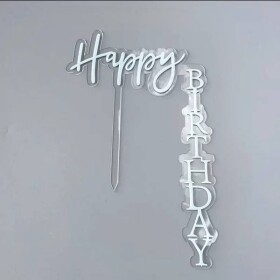 Dortisimo Zapichovací dekorace na dort stříbrná Happy Birthday