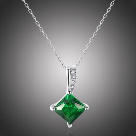 Stříbrný náhrdelník se zeleným zirkonem Esmeralda - stříbro 925/1000, Zelená 40 cm + 5 cm (prodloužení)