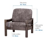 Bielastické potahy MARMO hnědé křeslo s dřevěnými rukojeťmi (š. 40 - 70 cm)