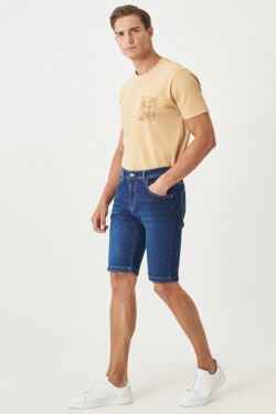 AC&Co Altınyıldız Classics Men's Navy Blue Comfort Fit Relaxed Fit 5-Pocket Flexible Denim Jeans Shorts