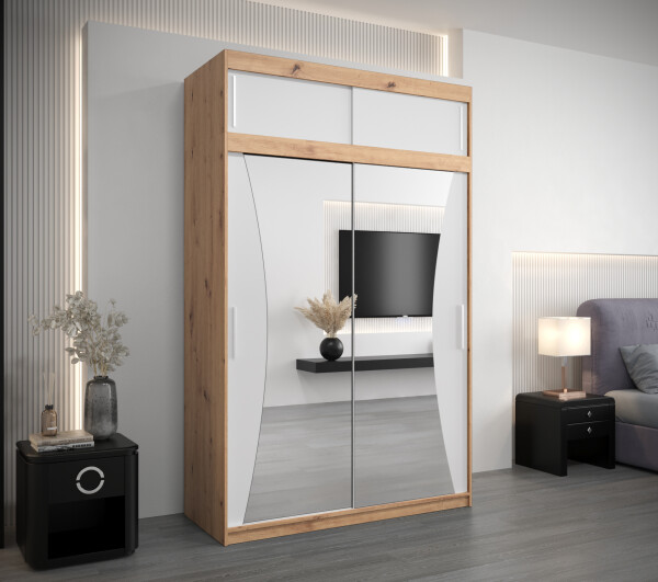 Šatní skříň Abi Mo s nástavcem Barva korpusu: Dub artisan, Rozměry: 150 cm, Dveře: Bílá