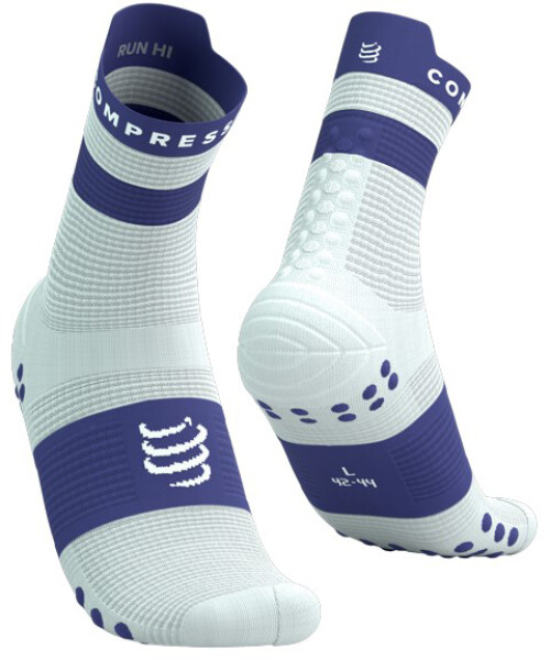 Běžecké kompresní ponožky Compressport Pro Racing Socks v4.0 Run High - White/Orient Blue Velikost: EU 45-48