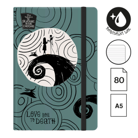 Colorino zápisník s gumičkou, Tim Burton 3, A5, 80 g, 80 listů, linkovaný, šedo-modrý