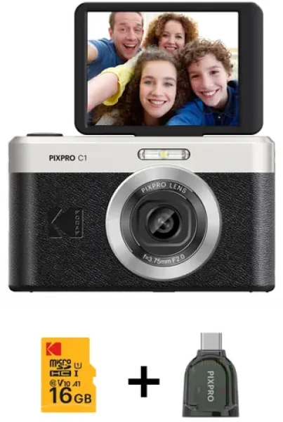 Kodak PixPro C1 černá, sada s kartou 16GB a čtečkou / Fotoaparát / 13 MPx / 4x zoom / 2,8" výklopný LCD (SB11425)