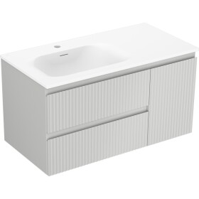 MEXEN/S - Rivel koupelnová skříňka 90 cm s umyvadlem Vela levá, 2S, 1D, reliéf, šedá mat/bílá mat 91A23-09047-3-BBFFF62-W23L01