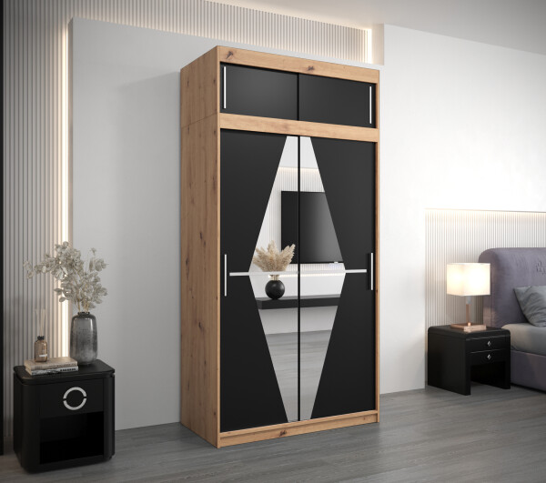 Šatní skříň Abi Bo s nástavcem Barva korpusu: Dub artisan, Rozměry: 120 cm, Dveře: Černá