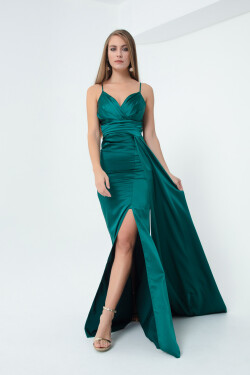 Lafaba Dámské smaragdově zelené páskové dlouhé saténové večerní šaty promoční šaty