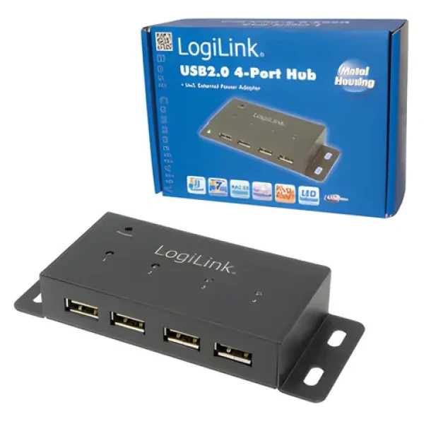 LogiLink UA0141A černá / USB Hub / 4x USB 2.0 / kovové tělo / napájecí adaptér (UA0141A)