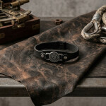 Pánský náramek Richard - větrná růžice, pravá kůže, Černá 22 cm