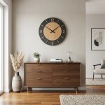 DumDekorace NORDIC OAK , 75 cm dubové nástěnné hodiny s tichým mechanismem