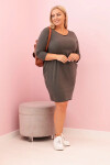 Dámské šaty Plus Size z bavlny s jednoduchým střihem a rukávem 3/4 khaki UNI