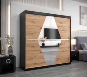 Šatní skříň Abi Bo Barva korpusu: Černá, Rozměry: 200 cm, Dveře: Dub artisan