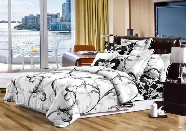 DumDekorace Černo bílý přehoz s ornamenty Šířka: 200 cm | Délka: 220 cm 2ks 40x40 cm (standard zdarma) Šířka: 200 cm | Délka: 220 cm