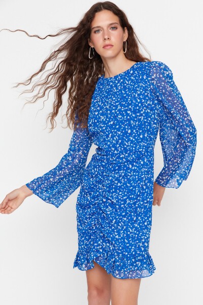 Trendyol Limitovaná edice Modré Mini tkané Tkané Šaty Ze Získaného Šifonu