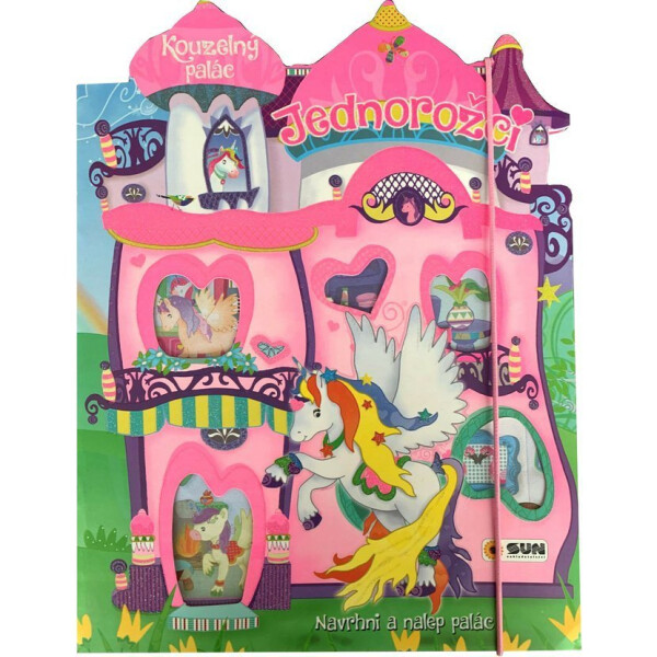 Jednorožci kouzelný palác - navrhni a nalep palác (růžový)
