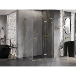MEXEN/S - Lunar L sprchový kout dveře křídlové pravá 75 x 70, transparent, zlato kartáčovaná 834L-075-070-55-00-P