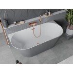 MEXEN/S - Oval Sim volně stojící vana nástěnná 170 x 80, bílá/šedá, sifon a přepad růžové zlato 52661708062-60