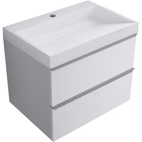 CERANO - Koupelnová skříňka Velora - bílá matná, úchytka chrom + umyvadlo z lit. mramoru s otvorem Vita - bílá lesklá - 70x63x46,5 CER-8050BD83874