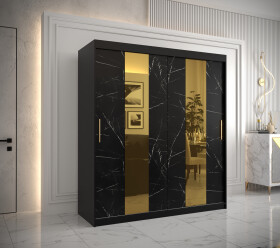 Šatní skříň Abi Golden Pole Barva korpusu: Černá, Rozměry: 180 cm, Dveře: Černý mramor se zlatým zrcadlem
