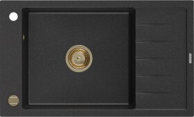 MEXEN/S - Elias granitový dřez 1 s odkapávačem 795 x 480 mm, černá/stříbrný metalik, + zlatý sifon 6511791005-73-G