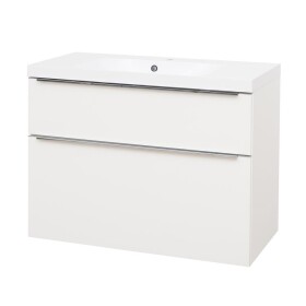 Mereo Mailo, koupelnová skříňka s umyvadlem z litého mramoru 101 cm, bílá, elox AL madlo CN512MA